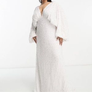 Lennox sequin blouson sleeve wedding dress with train